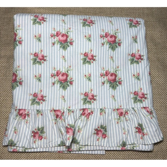 Ralph Lauren Home Other - Ralph Lauren Emma Full Flat Sheet Blue Stripe Roses Ruffled Cottage Shabby Chic